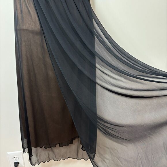 Connected Y2K Black Mesh Babydoll Dress 10 Midi Flowy Whimsigoth Dark Fairy - Picture 3 of 9